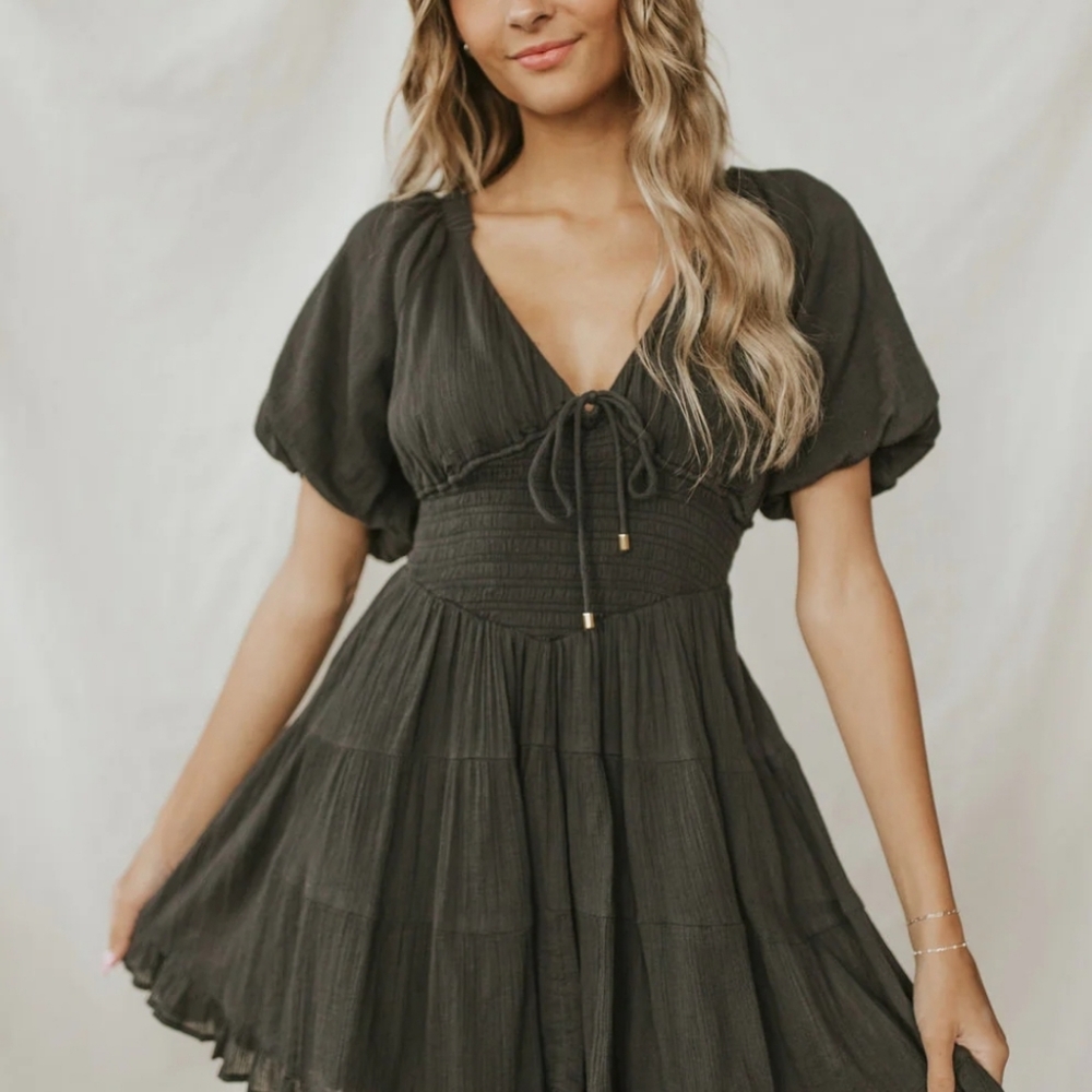 FREE PEOPLE PERFECT DAY MINI DRESS IN WASHED BLACK S